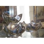 Victorian silver plated sugar bowl and two similar salts