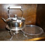 Late Victorian silver plated kettle on stand and similar salver