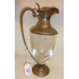 Silver mounted claret jug with beaded edge decoration, approx. 27cm high and hallmarked for London