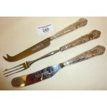 Queen's pattern hallmarked silver handled cutlery - a cheese knife, butter spreader and pickle fork