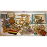 Costume jewellery inc. 9ct gold brooch, vintage necklaces, earrings, etc.