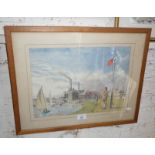 Watercolour of the River & Yacht Club at Peterborough c.1950 by H. Nordin