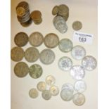 Lot of silver florins, half crowns, and other coins. Approx. total silver weight 200g.