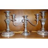 Silver plated three-branch candlestick with a pair of candlesticks