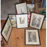 Seven assorted etchings and prints, etc.