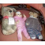 1920's Chad Valley toy dog, antique teddy bear and a Pedigree doll