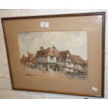 Watercolour of a Tudor building by W.S. Percy