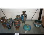Two pairs of Oriental Cloisonné vases and four others