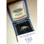 9ct gold and platinum ring in box, approx. UK size O-P