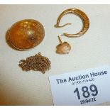 Antique gold and amber brooch, 9ct gold scrap jewellery, approx. total weight 6.5g