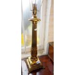 Large brass classical columnar table lamp base, approx. 54cm high