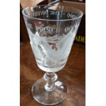 Etched glass goblet with dragon decoration inscribed "The Investiture of the Prince of Wales",