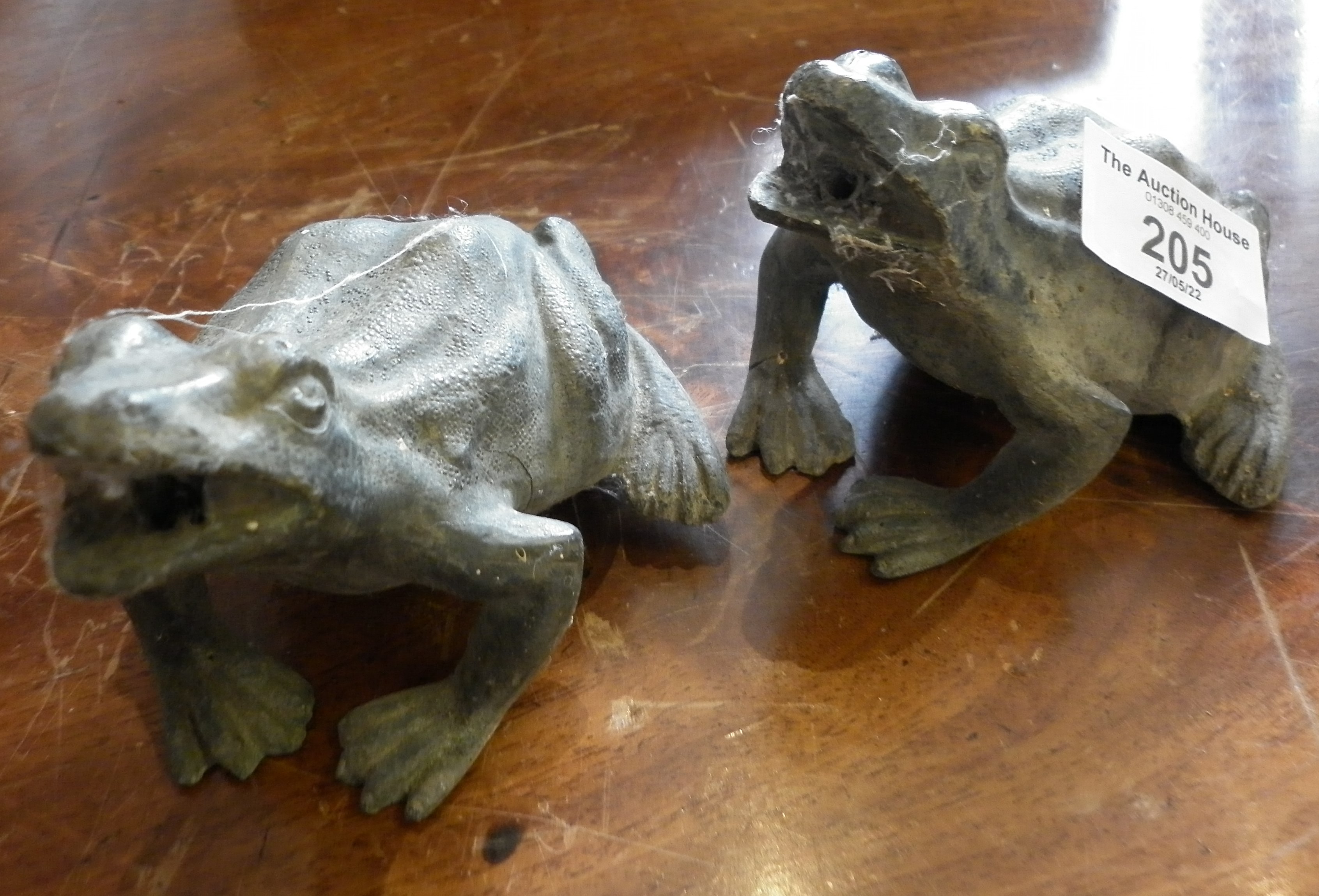 Pair of spelter frogs