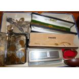 Tin of coins and sports medallions, vintage wrist watches, inc. Smiths, Everite and Saxon, Parker