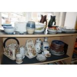 Two Victorian china cheese dishes, a Villeroy & Boch "Botanica" coffee pot and two shelves of