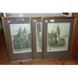 Three prints of old Austrian streets, signed in pencil