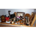 Assorted items, inc. wood clock case, safety razor, barometer and rolling pin, etc.