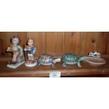 Two Hummel figures and three Wade ornaments