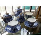Coalport blue and white chintz pattern tea set for two (8 pieces)
