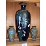 Japanese Cloisonné vase (A/F) and a pair of similar Chinese vases