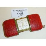 Vintage Hermes leather cased ladies miniature purse or travel clock