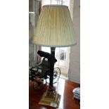 Brass corinthium column table lamp base with pleated shade