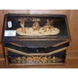 Antique Italian Sorrento Ware stationery box letter rack, with inlaid dancers to lid (A/F)