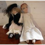 A French Bordeaux fabric doll and a Lenci/Alma doll