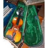 Modern Chinese made short neck violin marked Antoni with case