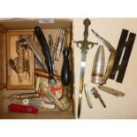 Antique and vintage pocket knives, including Laguiole and Schrade Uncle Henry, old tools, darts,