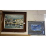 Impressionistic oil on canvas of a Mediterranean harbour scene and another similar