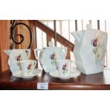 Art Deco Czech porcelain coffee set of coffee pot, sucrier, milk jug with two cups and saucers