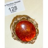 Unusual antique double-sided gold brooch (tests as gold), amber to one side and red foil backed