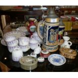 Edwardian bone china tea set, two beer steins and other ceramics
