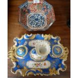 A Japanese Imari bowl and 19th c. continental china inkstand (A/F)