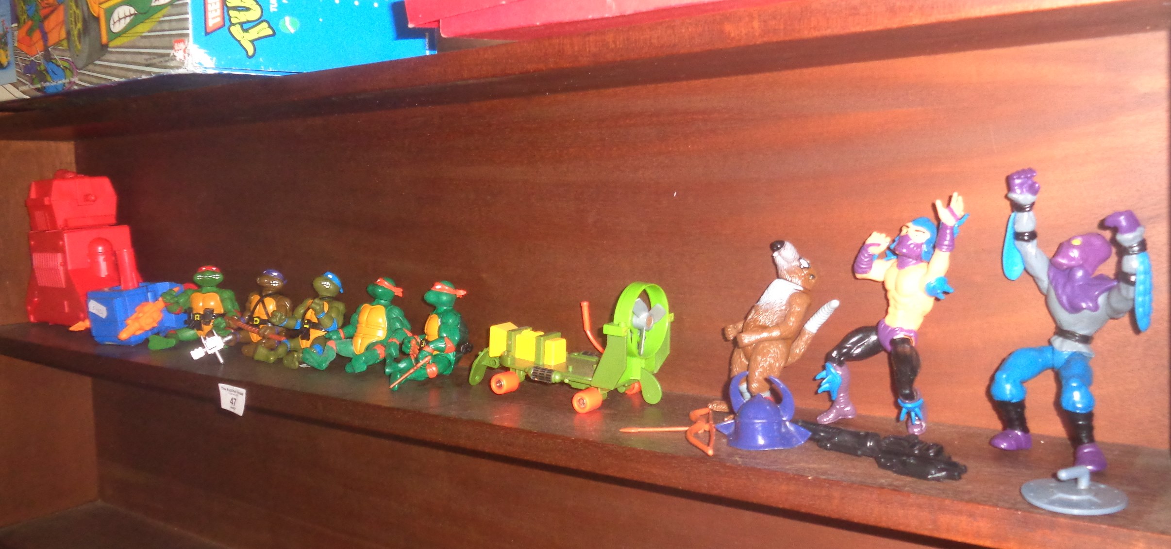 1980's vintage Teenage Mutant Ninja Turtles figures (9), a boxed Turtle Party wagon , etc.
