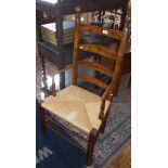 Rush seated ladder back armchair