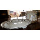 Crown Ducal ware "Louis" china jardiniere and a silver lustre meat platter