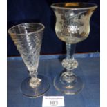 Two antique drinking glasses (one base A/F)