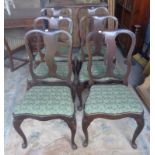 Set of six French dining chairs with drop-in seats on cabriole legs with pad feet