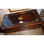 Rosewood writing slope (missing interior) with brass inlay, approx. 50cm long