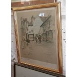 A signed Cecil Aldin print of a town scene with figures, signed in pencil lower left