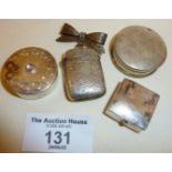 Silver pill boxes x 3, all hallmarked and a small brooch, vesta hallmarked as Birmingham 1892