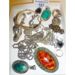 Antique and vintage silver jewellery, inc. Victorian brooches, chain necklaces, Mexican turquoise