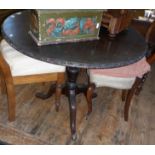 19th c. mahogany circular tripod table with snap top, 36" diameter