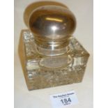 Large cut glass and silver dome topped inkwell. Hallmarked for Birmingham 1913 George Nathan and