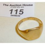9ct gold signet ring approx. UK size S, weight 5g