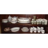 Large china tureen with ladle, smaller similar and other china (2 shelves)