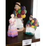 Royal Doulton Balloon girl figure, the Old Balloon Seller and Bridesmaid figurine (A/F)