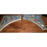 Two Persian Qajar pottery arched panels having figures decoration. 30" x 15"